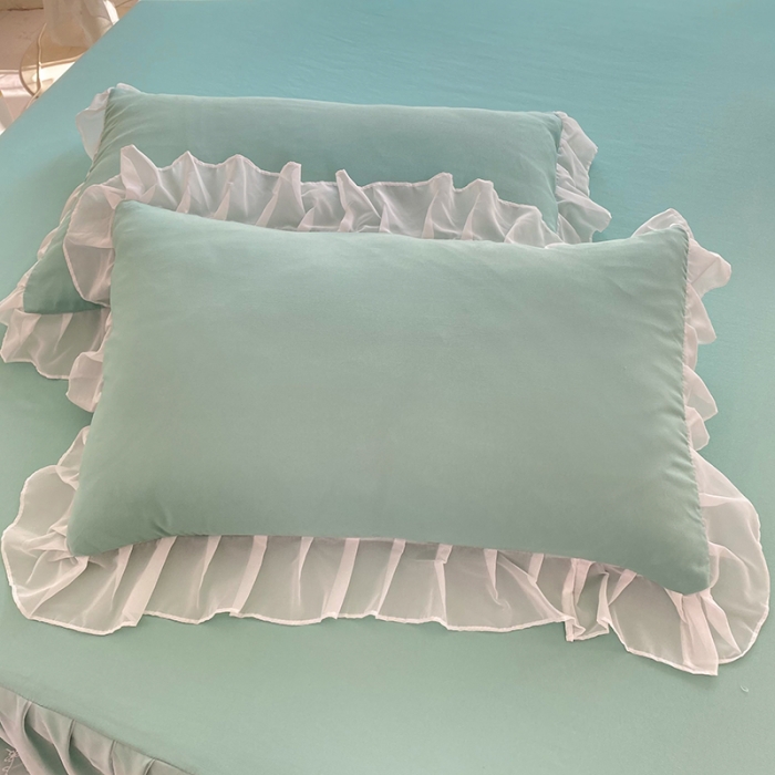 91家纺网 家纺一手货源 找家纺 唐人居 2025新款水洗棉麻花边款花香系列四件套 花香-青绿