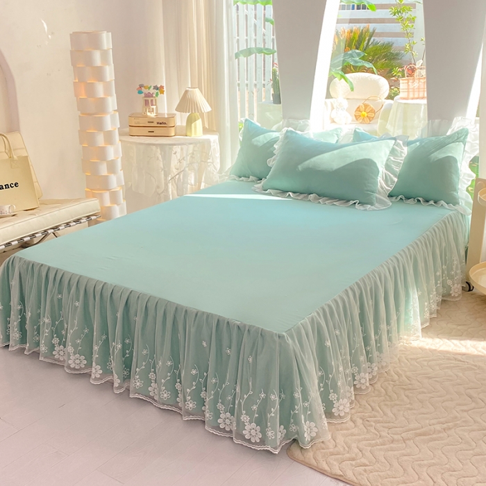 91家纺网 家纺一手货源 找家纺 唐人居 2025新款水洗棉麻花边款花香系列四件套 花香-青绿