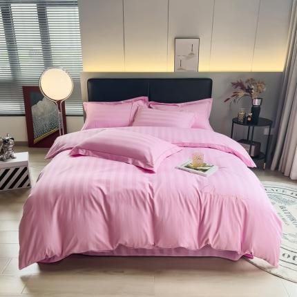 91家纺网 家纺一手货源 找家纺 品乐 2023新款 60支长绒棉提花条纹被套 条纹粉色