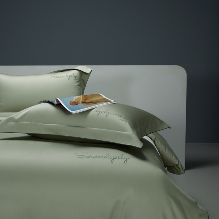 91家纺网 家纺一手货源 找家纺 缔缦 2023新款定织新布种S120系列四件套 抹茶绿