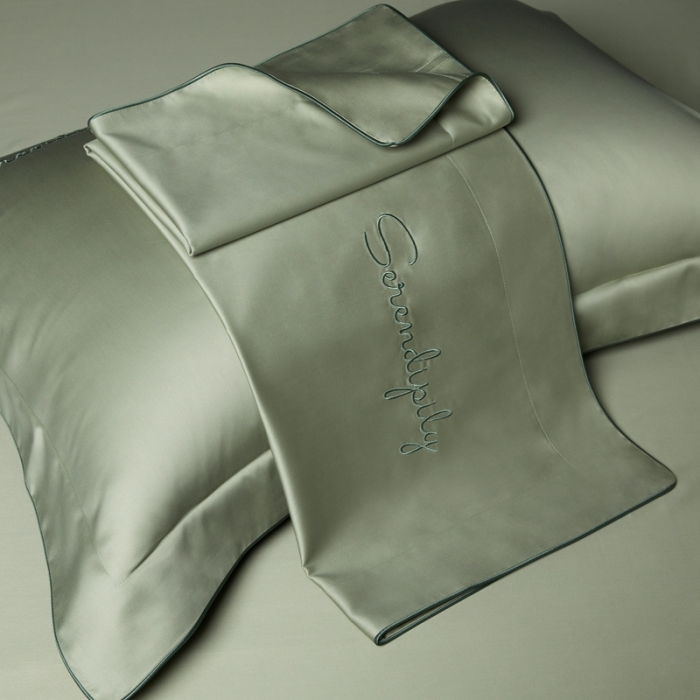 91家纺网 家纺一手货源 找家纺 缔缦 2023新款定织新布种S120系列四件套 抹茶绿