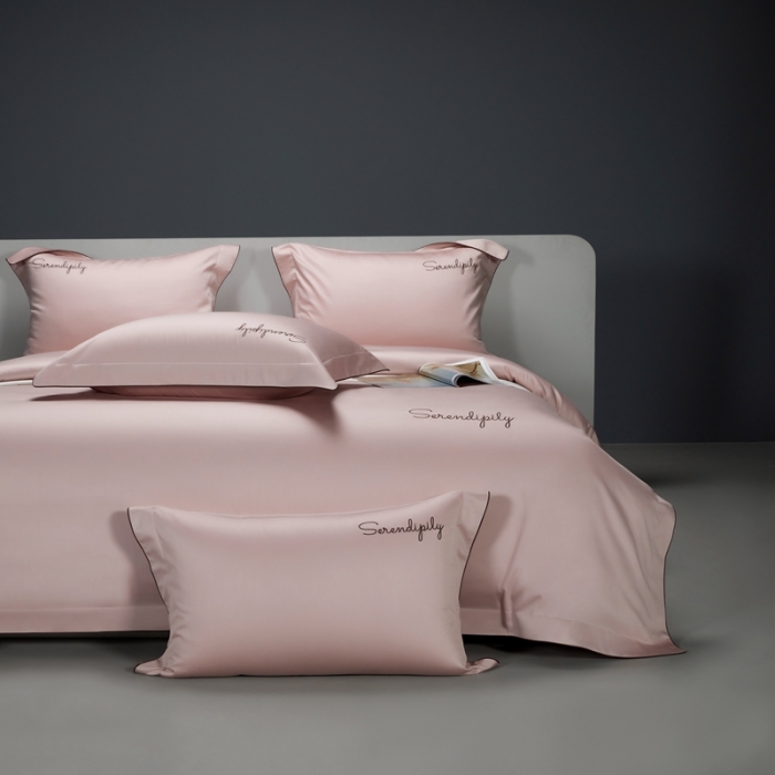 91家纺网 家纺一手货源 找家纺 缔缦 2023新款定织新布种S120系列四件套 微醺粉