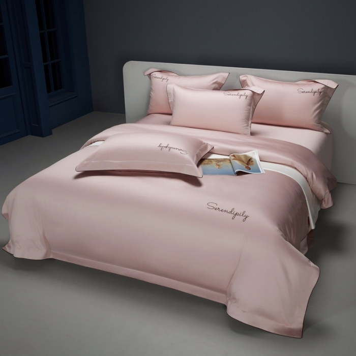 91家纺网 家纺一手货源 找家纺 缔缦 2023新款定织新布种S120系列四件套 微醺粉