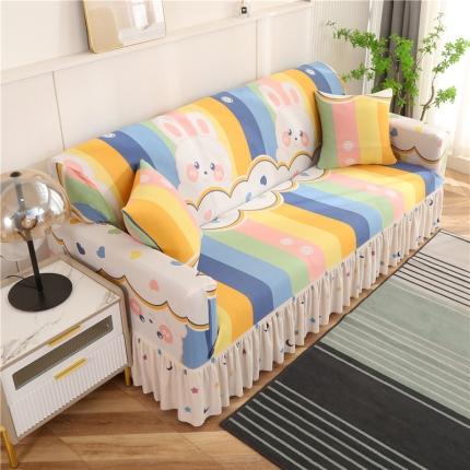 91家纺网 家纺一手货源 找家纺 雅竹家纺 AB版裙边沙发套双人沙发 彩虹兔