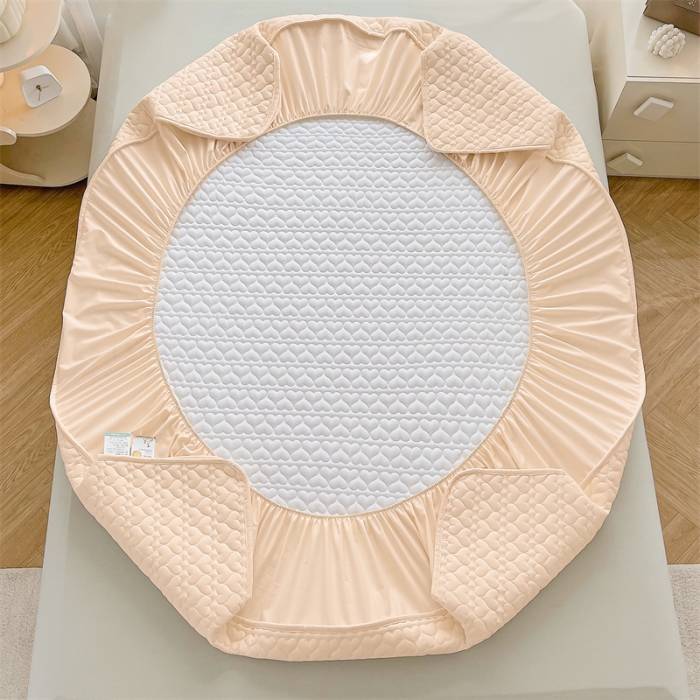 91家纺网 家纺一手货源 找家纺 雯豆家纺 2023新款高克重磨毛夹棉床笠纯色水洗棉床垫保护套 爱心款床笠-奶咖