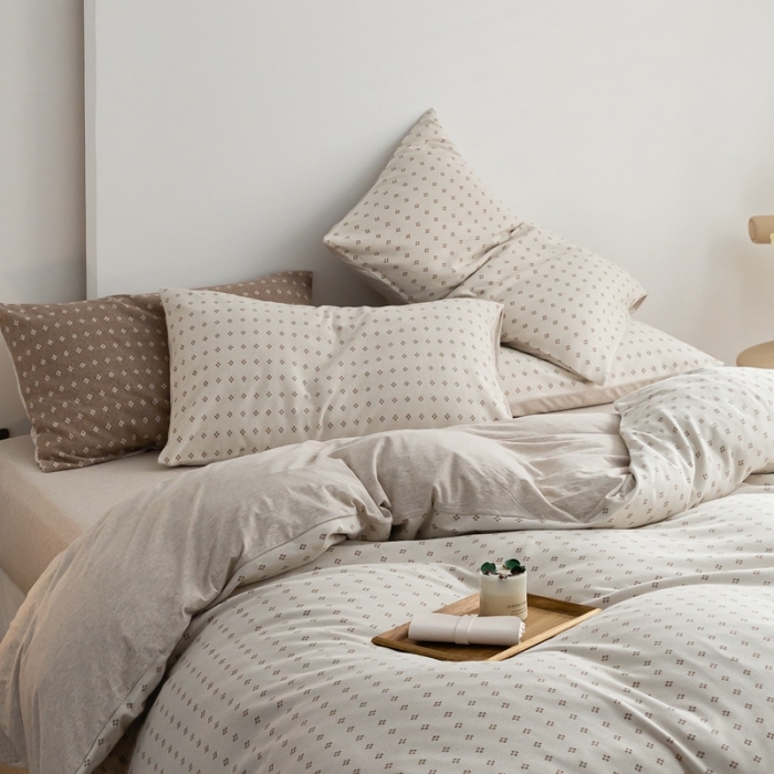 91家纺网 家纺一手货源 找家纺 原研 2023新款针织棉提花系列四件套 春风