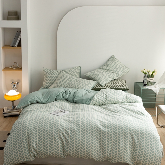 91家纺网 家纺一手货源 找家纺 原研 2023新款针织棉提花系列四件套 蓝田