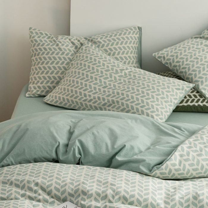 91家纺网 家纺一手货源 找家纺 原研 2023新款针织棉提花系列四件套 蓝田