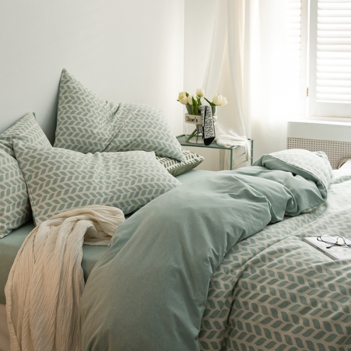 91家纺网 家纺一手货源 找家纺 原研 2023新款针织棉提花系列四件套 蓝田