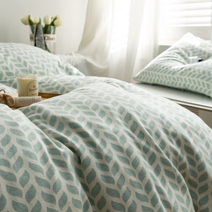 91家纺网 家纺一手货源 找家纺 原研 2023新款针织棉提花系列四件套 蓝田