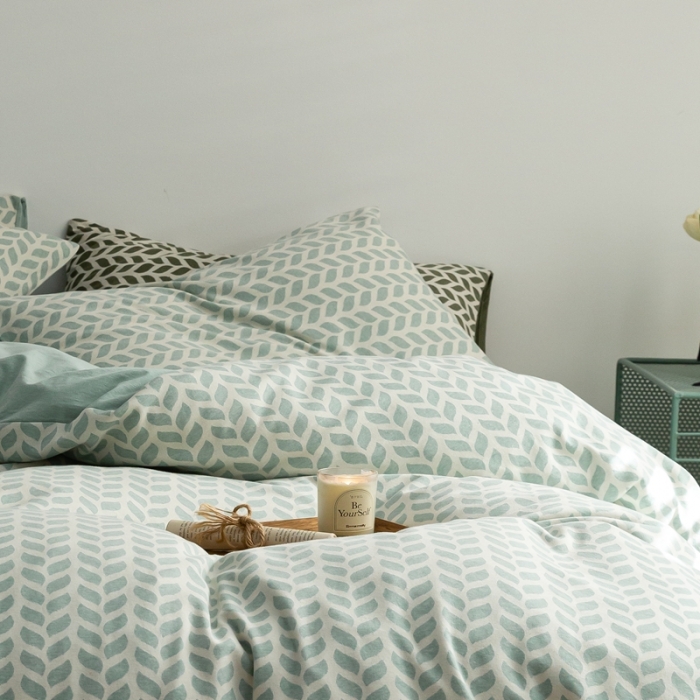 91家纺网 家纺一手货源 找家纺 原研 2023新款针织棉提花系列四件套 蓝田