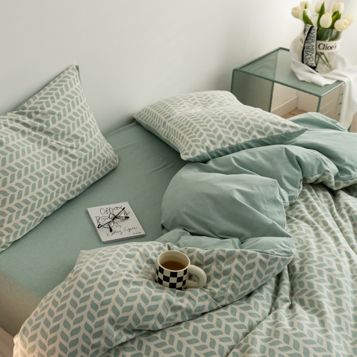 91家纺网 家纺一手货源 找家纺 原研 2023新款针织棉提花系列四件套 蓝田