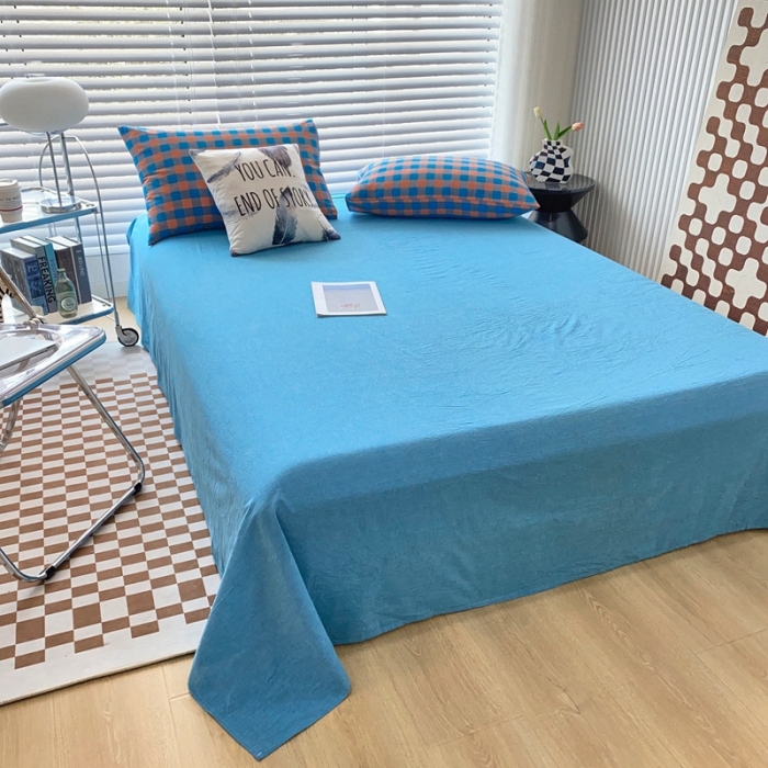 91家纺网 家纺一手货源 找家纺 三沁 2023新款直播爆款色织水洗棉单品系列单床单 克莱茵兰色