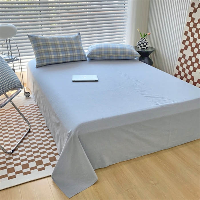 91家纺网 家纺一手货源 找家纺 三沁 2023新款直播爆款色织水洗棉单品系列单床单 浅蓝色