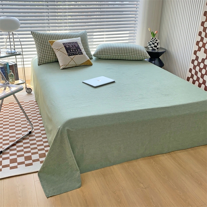 91家纺网 家纺一手货源 找家纺 三沁 2023新款直播爆款色织水洗棉单品系列单床单 绿色