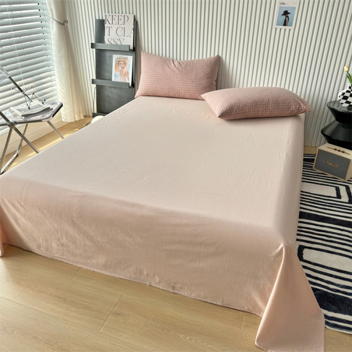 91家纺网 家纺一手货源 找家纺 三沁 2023新款直播爆款色织水洗棉单品系列单床单 玉色