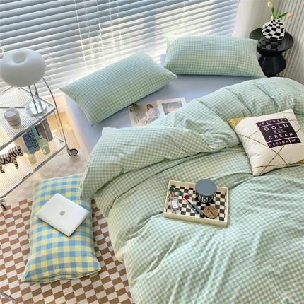 三沁2023新款直播爆款色织水洗棉单品系列单被套 浅绿黄小格