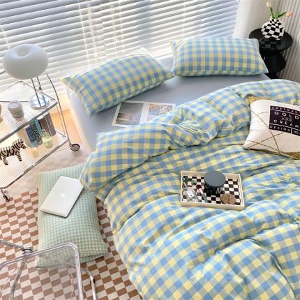 三沁2023新款直播爆款色织水洗棉单品系列单被套 浅绿黄中格