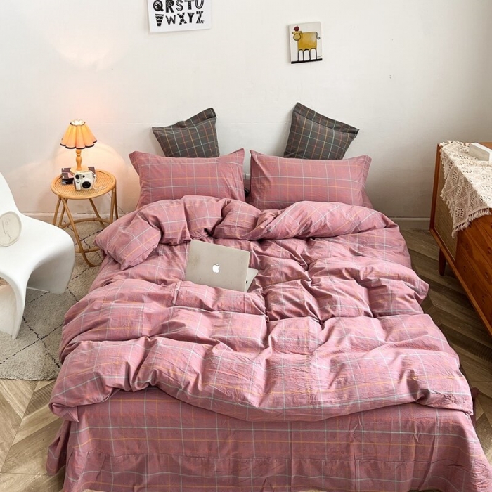 91家纺网 家纺一手货源 找家纺 三沁2023新款直播爆款色织水洗棉单品系列单被套 青春无限豆沙