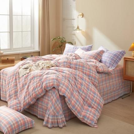 三沁2023新款直播爆款色织水洗棉单品系列单被套 王炸粉