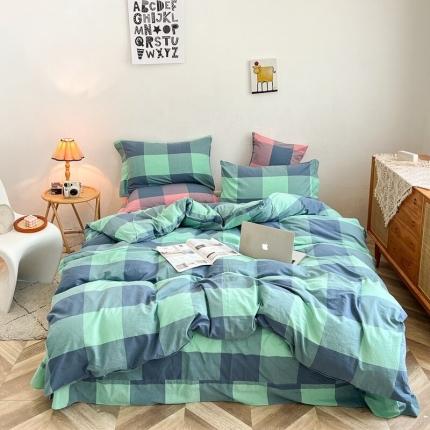 三沁2023新款直播爆款色织水洗棉单品系列单被套 雅典绿大格