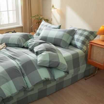 三沁2023新款直播爆款色织水洗棉单品系列单被套 云尚绿大格