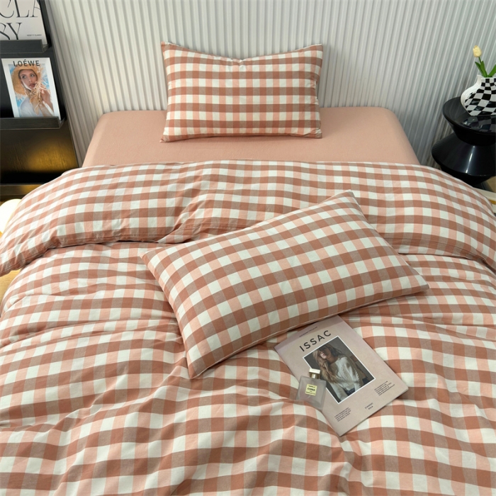 91家纺网 家纺一手货源 找家纺 三沁2023新款直播爆款色织水洗棉单品系列单枕套 粉白中格