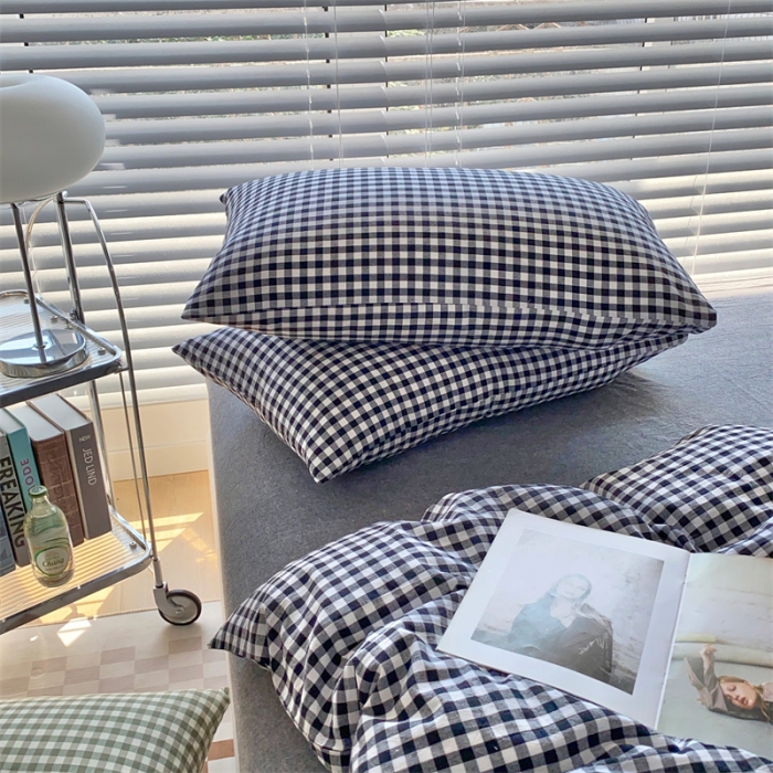 91家纺网 家纺一手货源 找家纺 三沁2023新款直播爆款色织水洗棉单品系列单枕套 黑白小格