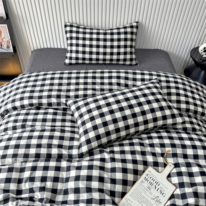 91家纺网 家纺一手货源 找家纺 三沁2023新款直播爆款色织水洗棉单品系列单枕套 黑白中格