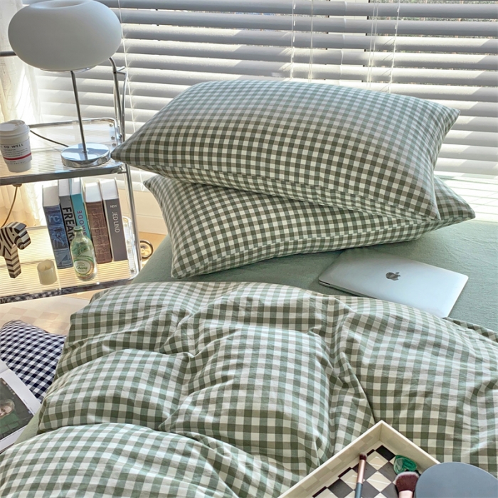 91家纺网 家纺一手货源 找家纺 三沁2023新款直播爆款色织水洗棉单品系列单枕套 绿小格