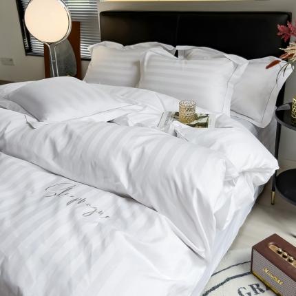 91家纺网 家纺一手货源 找家纺 （总）慕尚 2025新款60支长绒棉提花条纹系列四件套