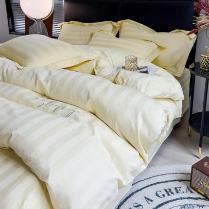 慕尚 2025新款60支长绒棉提花条纹系列四件套 条纹米黄