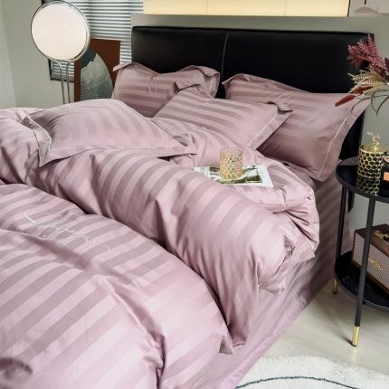 慕尚 2025新款60支长绒棉提花条纹系列四件套 条纹豆沙