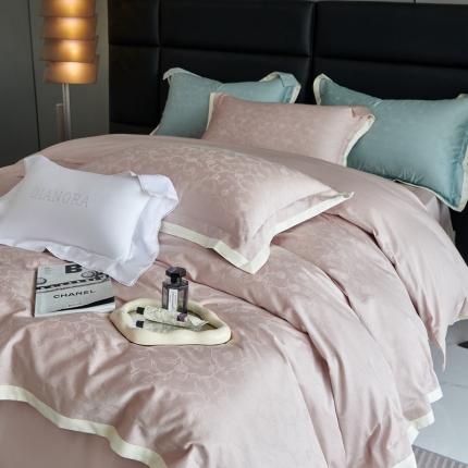 91家纺网 家纺一手货源 找家纺 榻尚家居 2023新款纯棉贡缎提花四件套（会员-10） 烟粉