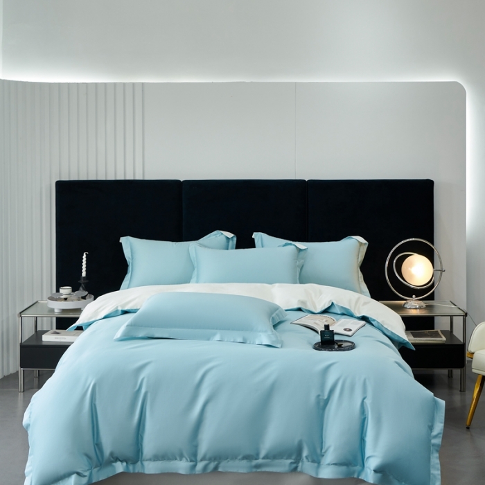 91家纺网 家纺一手货源 找家纺 榻尚家居 2023新款极简促销打孔长绒棉四件套 湖兰 -本白