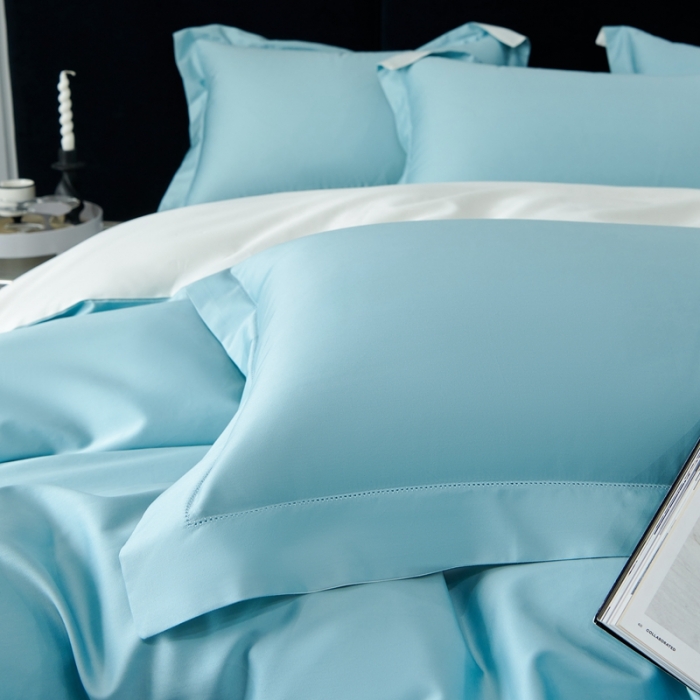 91家纺网 家纺一手货源 找家纺 榻尚家居 2023新款极简促销打孔长绒棉四件套 湖兰 -本白