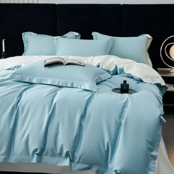 91家纺网 家纺一手货源 找家纺 榻尚家居 2023新款极简促销打孔长绒棉四件套 湖兰 -本白