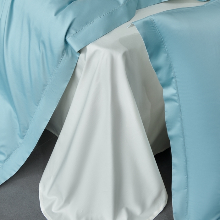 91家纺网 家纺一手货源 找家纺 榻尚家居 2023新款极简促销打孔长绒棉四件套 湖兰 -本白