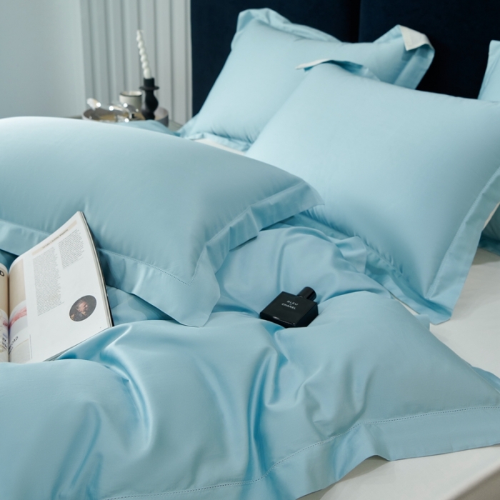 91家纺网 家纺一手货源 找家纺 榻尚家居 2023新款极简促销打孔长绒棉四件套 湖兰 -本白