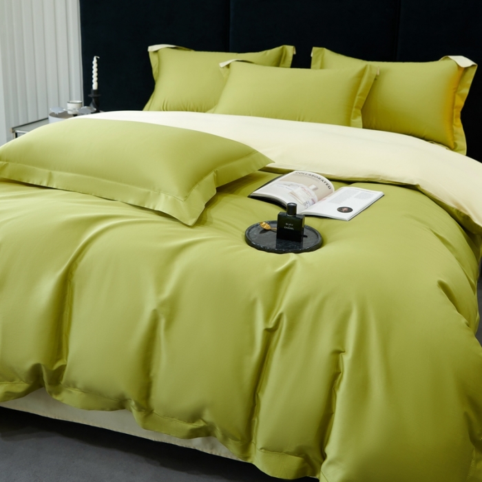 91家纺网 家纺一手货源 找家纺 榻尚家居 2023新款极简促销打孔长绒棉四件套 芥末 -米黄