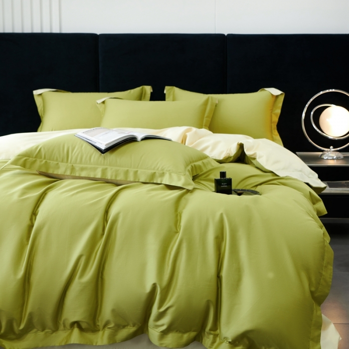 91家纺网 家纺一手货源 找家纺 榻尚家居 2023新款极简促销打孔长绒棉四件套 芥末 -米黄