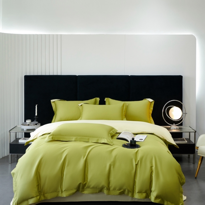 91家纺网 家纺一手货源 找家纺 榻尚家居 2023新款极简促销打孔长绒棉四件套 芥末 -米黄