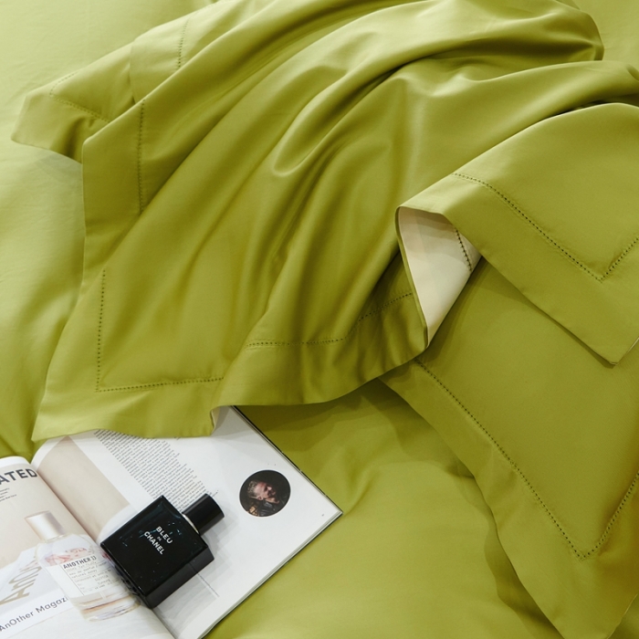 91家纺网 家纺一手货源 找家纺 榻尚家居 2023新款极简促销打孔长绒棉四件套 芥末 -米黄