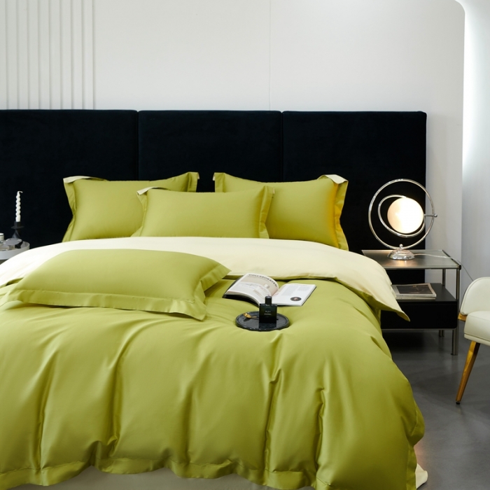 91家纺网 家纺一手货源 找家纺 榻尚家居 2023新款极简促销打孔长绒棉四件套 芥末 -米黄