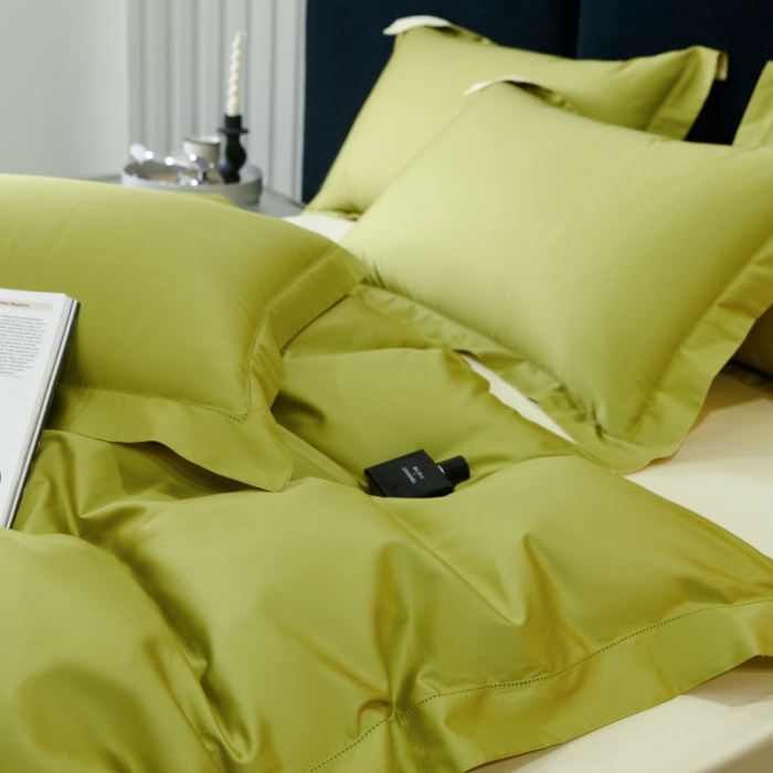 91家纺网 家纺一手货源 找家纺 榻尚家居 2023新款极简促销打孔长绒棉四件套 芥末 -米黄