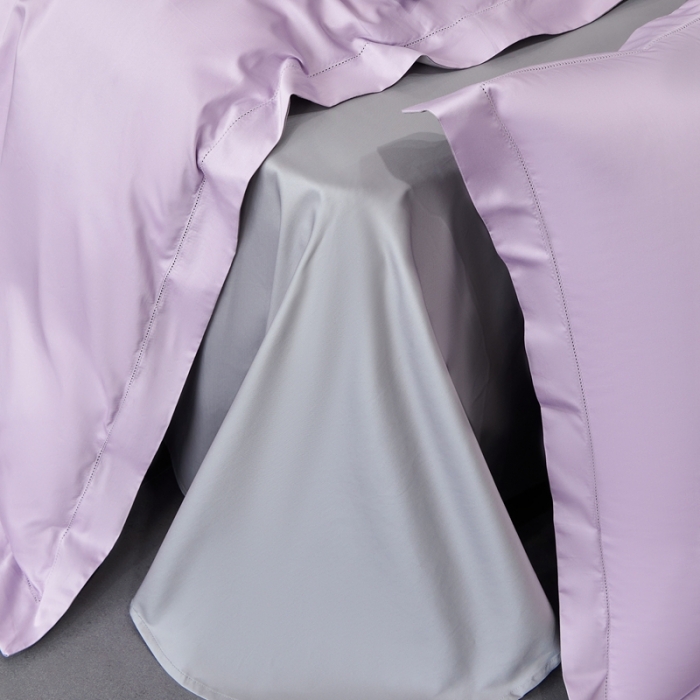 91家纺网 家纺一手货源 找家纺 榻尚家居 2023新款极简促销打孔长绒棉四件套 香紫-深灰