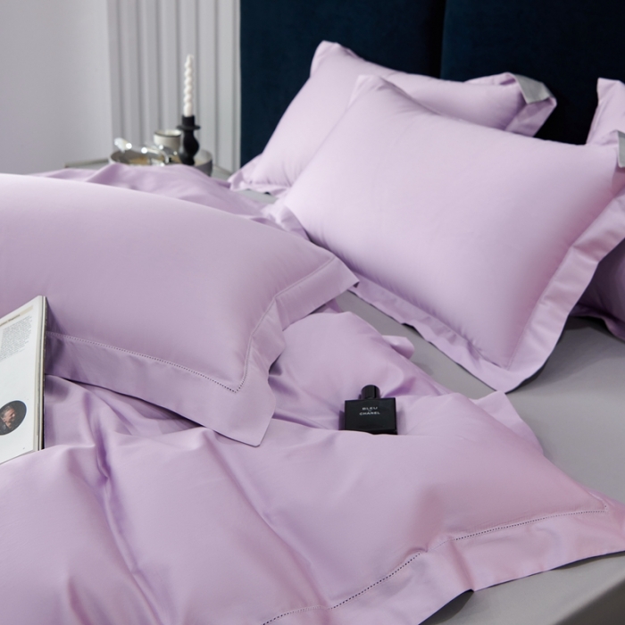 91家纺网 家纺一手货源 找家纺 榻尚家居 2023新款极简促销打孔长绒棉四件套 香紫-深灰