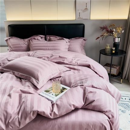 91家纺网 家纺一手货源 找家纺 慕尚 2025新款60支长绒棉提花条纹系列单品被套 条纹豆沙