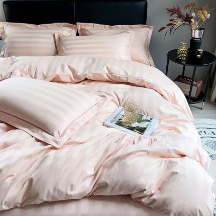 91家纺网 家纺一手货源 找家纺 慕尚 2025新款60支长绒棉提花条纹系列单品被套 条纹浅玉