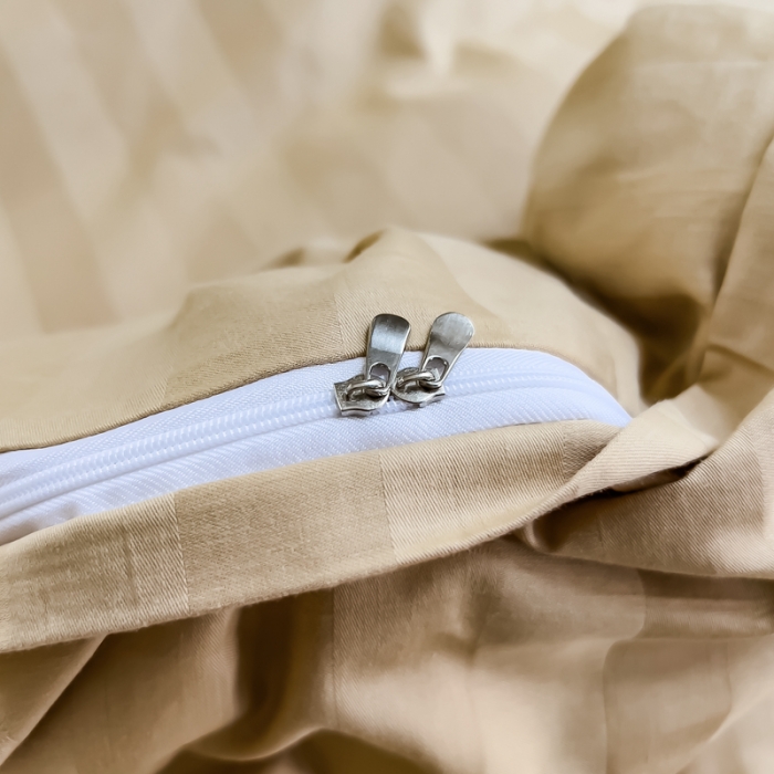 91家纺网 家纺一手货源 找家纺 慕尚 2025新款60支长绒棉提花条纹系列单品被套 条纹卡其